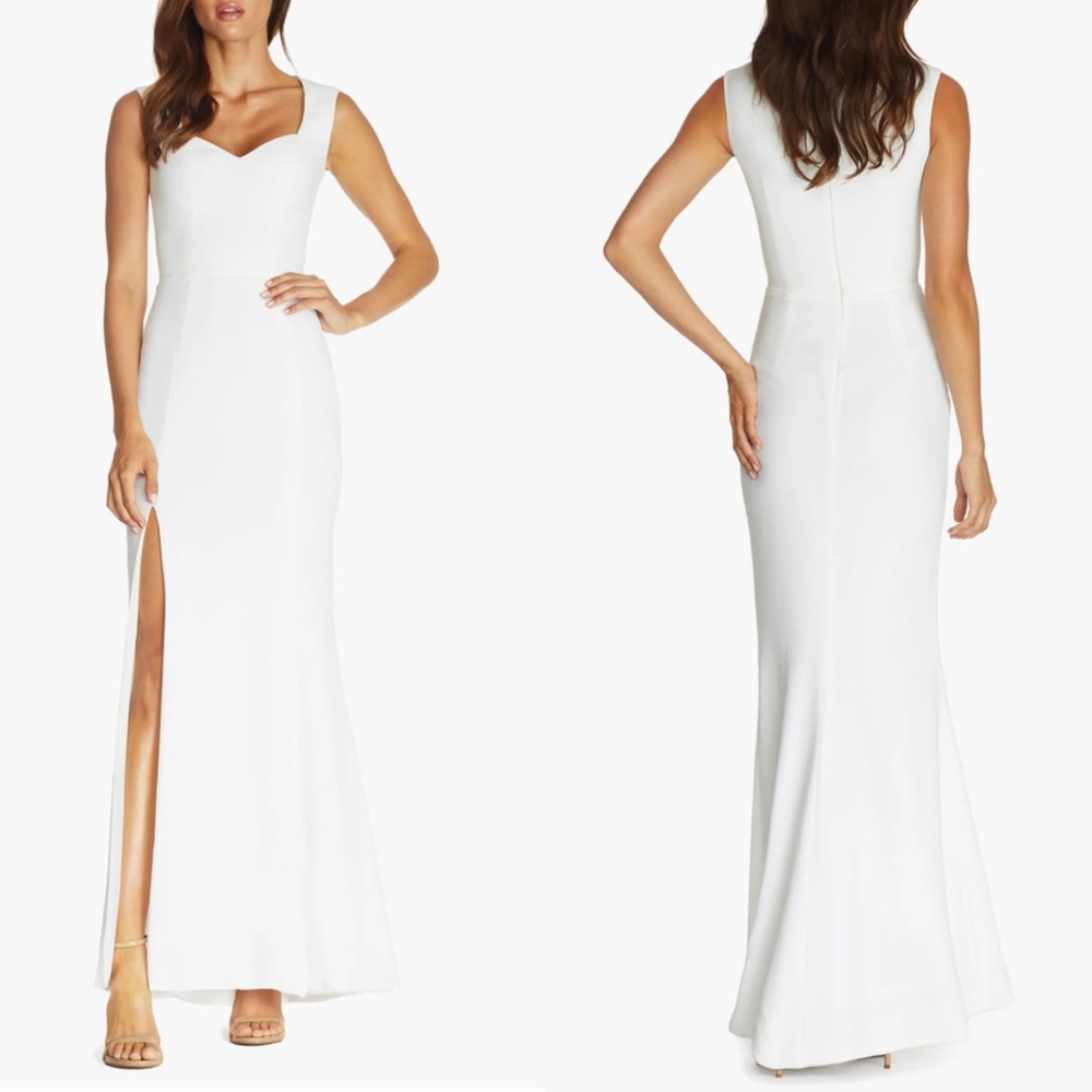 NEW DRESS THE POPULATION Off White MONROE Sweetheart CREPE Slit EVENING GOWN XS